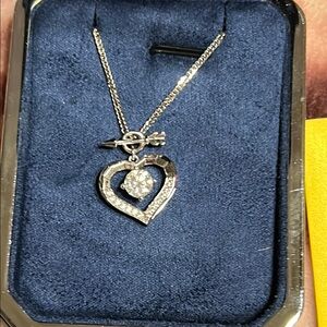 Elegant Silver Heart and moissanite Pendant Necklace